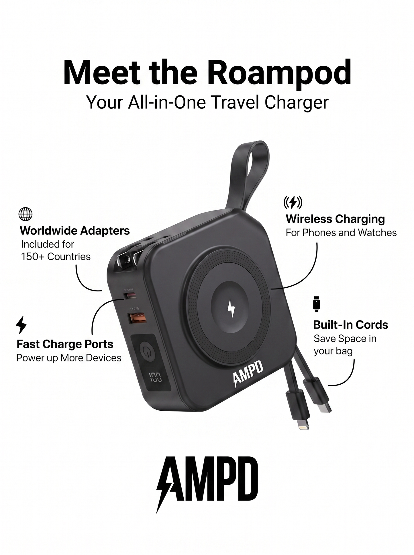 AMPD Roam Pod (5-In-1 Travel Charger) 30% OFF SALE ENDS SOON